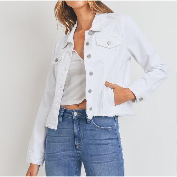 JustUSA Jackets & Blazers - JustUSA Skirball Vintage Distressed Denim Jean Jacket White Size Small NWT
